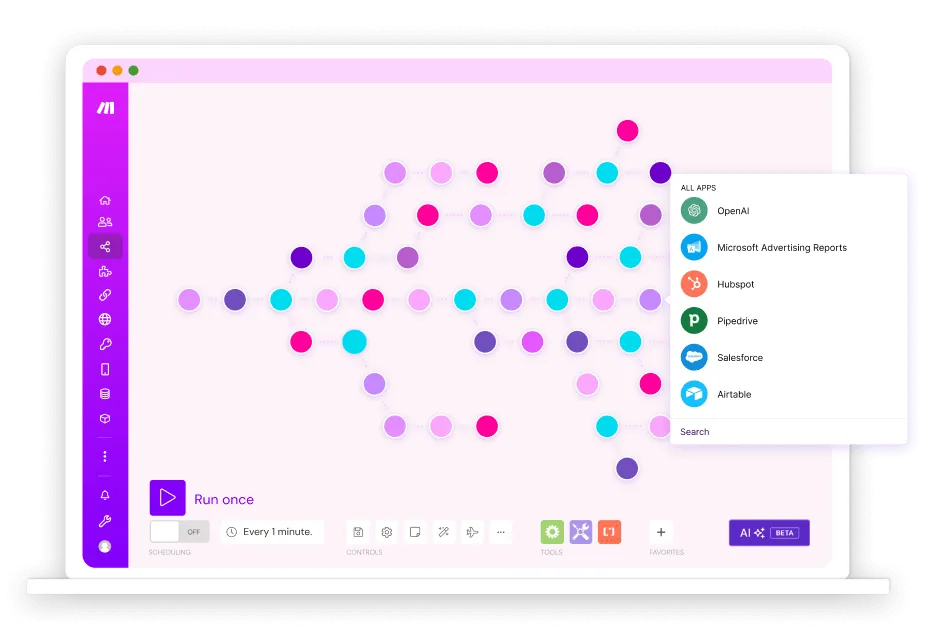 Make.com visual scenario builder interface